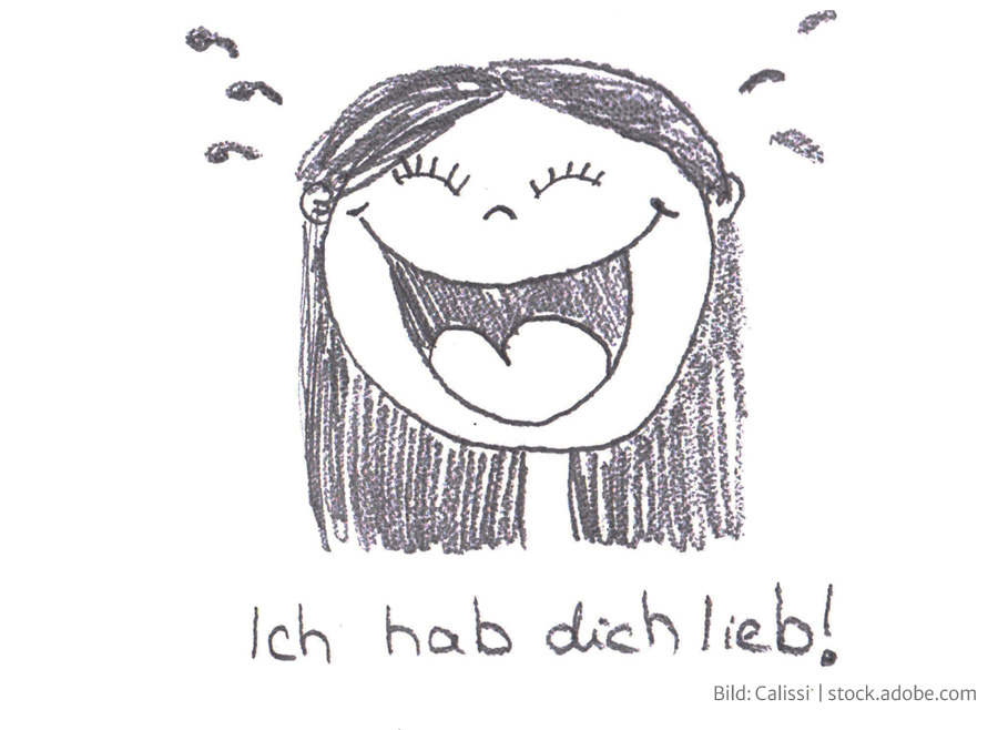 Ich habe dich lieb! Zu sehen: Ein lachendes Gesicht, gemalt von einem Kind.